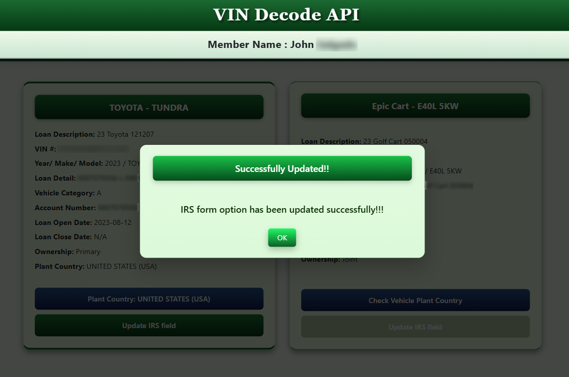 VIN Confirmation